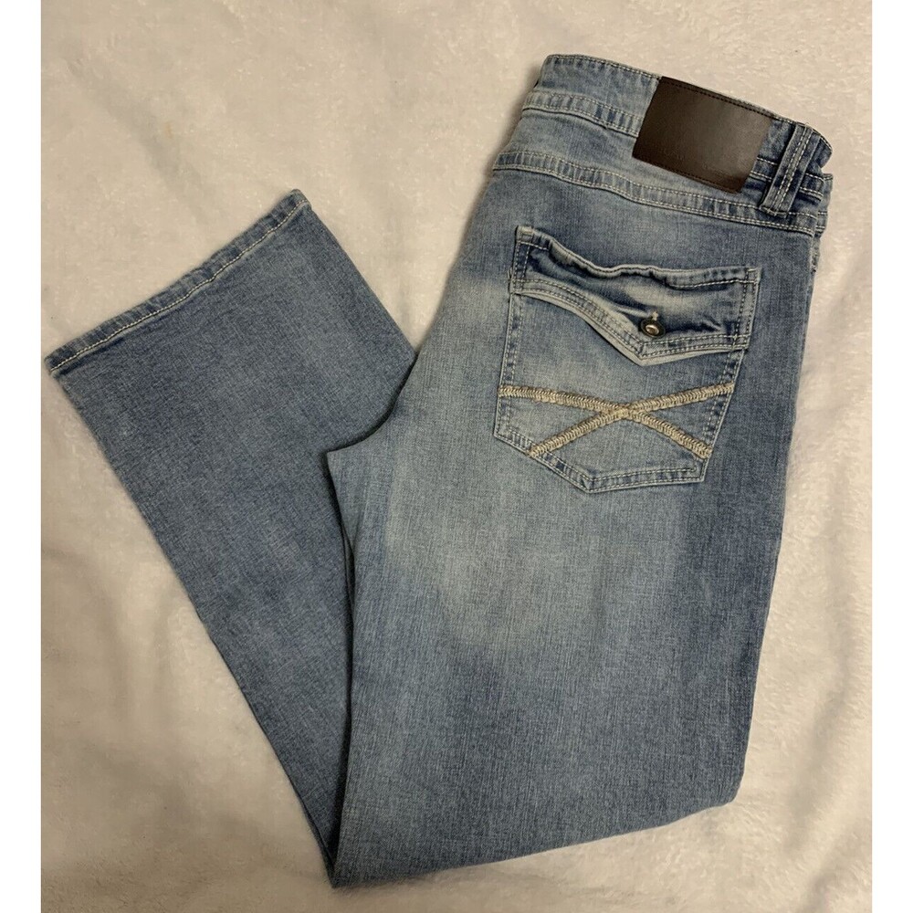 Men's TK Axel Slim Boot Cut Stretch‎ Jeans Size 36 x 29.5 Light Wash